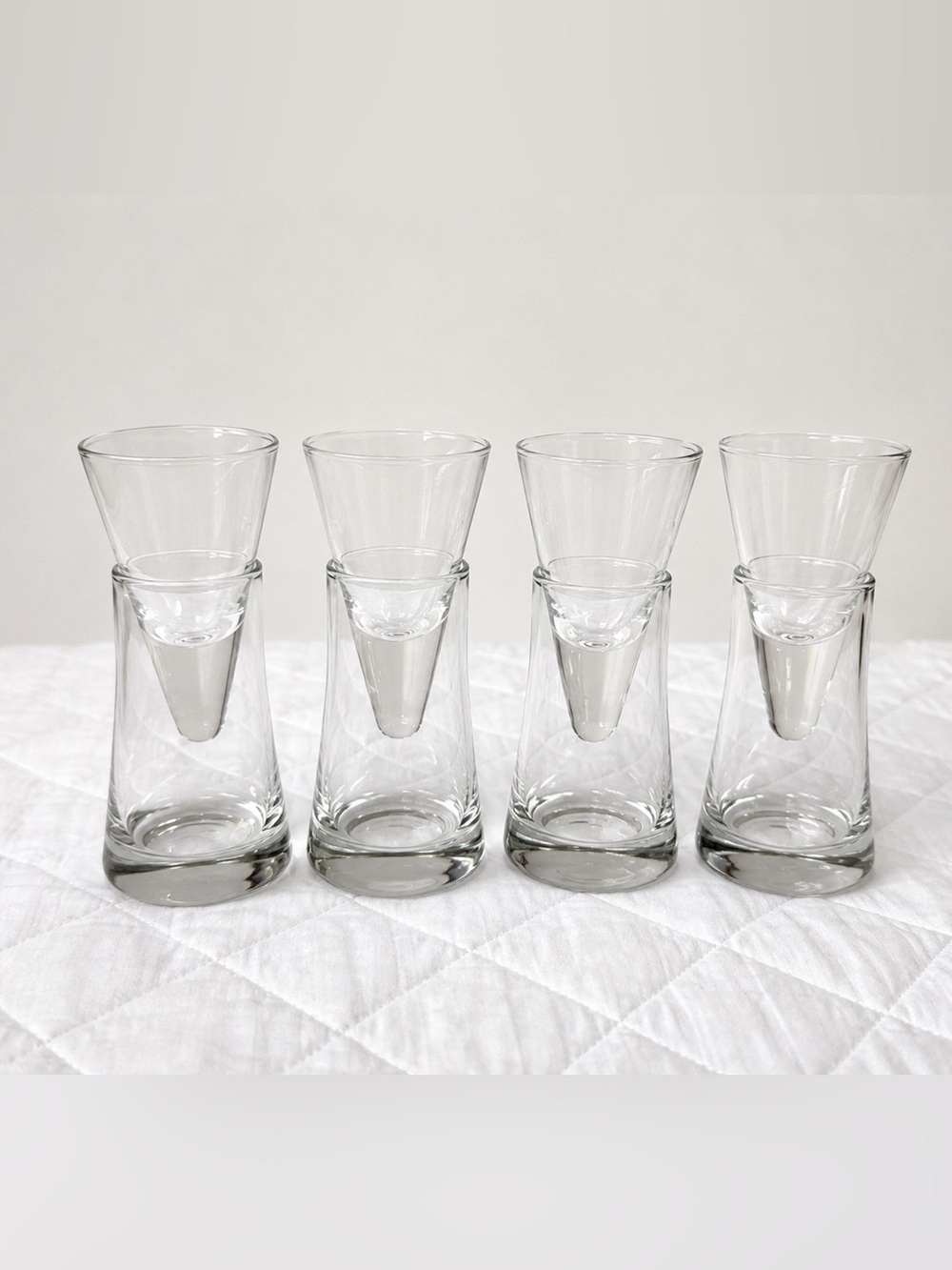 Set of 4 Nested Cone Jigger Shot Glasses Clear Glass Barware Vodka And Caviar?​